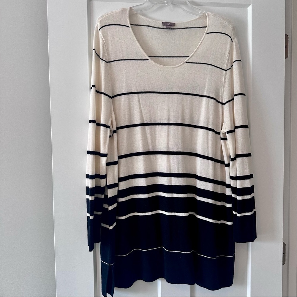 J.Jill Black White Striped Tunic Sweater Long Sleeve Wool Blend Size XL - Picture 1 of 7